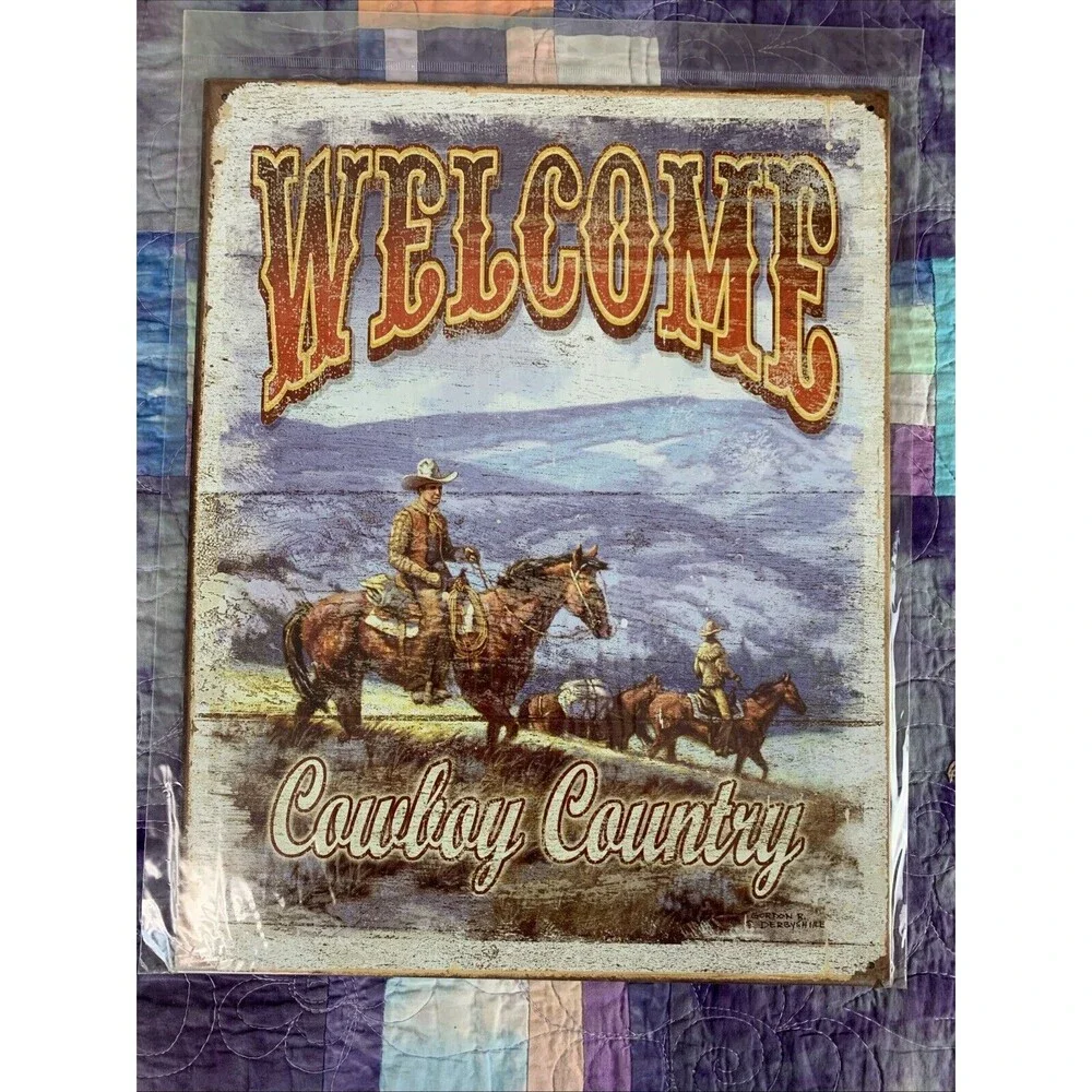 Welcome To Cowboy Country Metal 12.5x16 Sign Wall Decor Bar Man Cave Shop